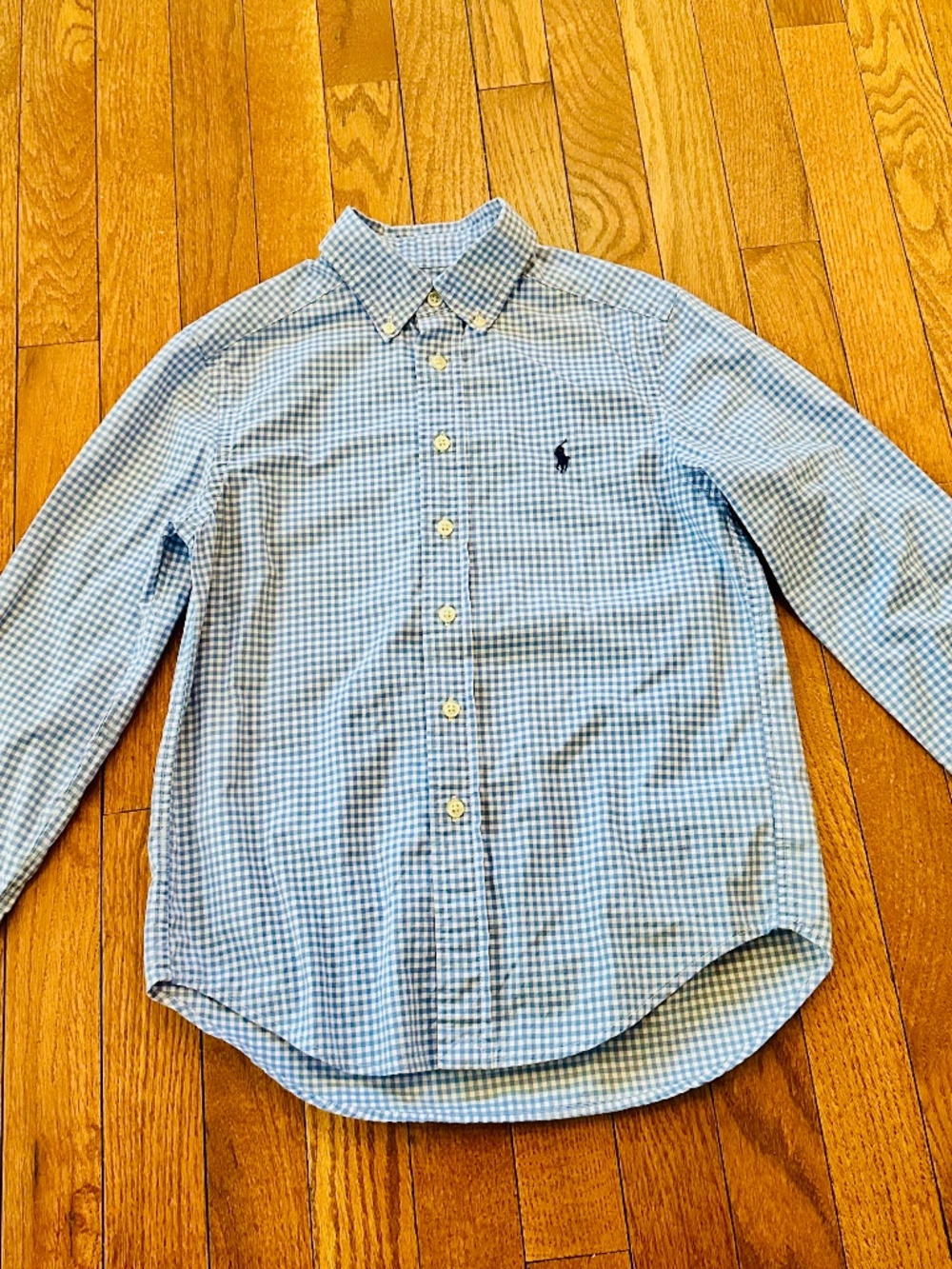 Polo Ralph Lauren Boys Blue Gingham Button Down Shirt  Long Sleeve Size 8